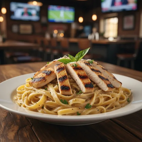 Fettuccini Chicken Alfredo at TOPS Pizza